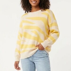 Storia Sweater Womens Large White Yellow Tiger Stripe Tight Knit Ribbed Winter